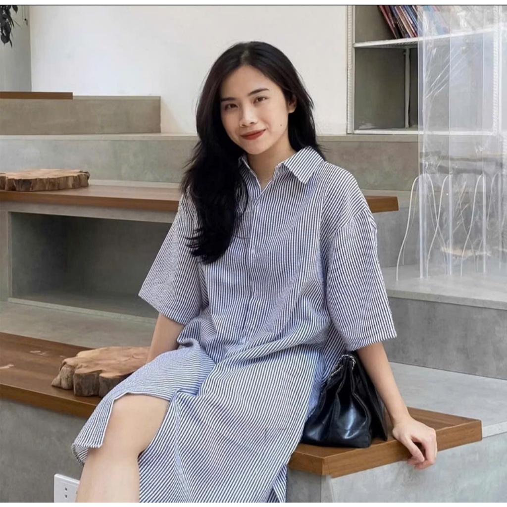 Đầm - váy kẻ sơ mi xốp