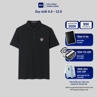 HLA - Áo POLO nam ngắn tay thêu họa tiết rồng Dragon pattern soft comfortable solid black Polo shirt