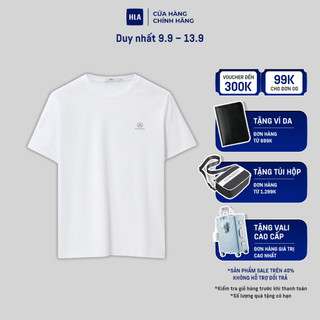 HLA - Áo thun nam ngắn tay cổ tròn co giãn Round neck chest embroidery stretch T-shirt