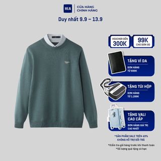 HLA - Áo nam dài tay cổ sơ mi thanh lịch vải len dệt kim Elegant knitted formal long-sleeved top