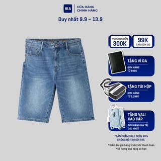 HLA - Quần short jeans nam kiểu dáng 5 túi Mid-waist straight elastic breathable loose Shorts
