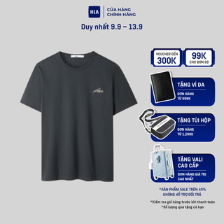 HLA - Áo thun nam ngắn tay cổ tròn thêu logo họa tiết Micro-elastic short-sleeved T-shirt