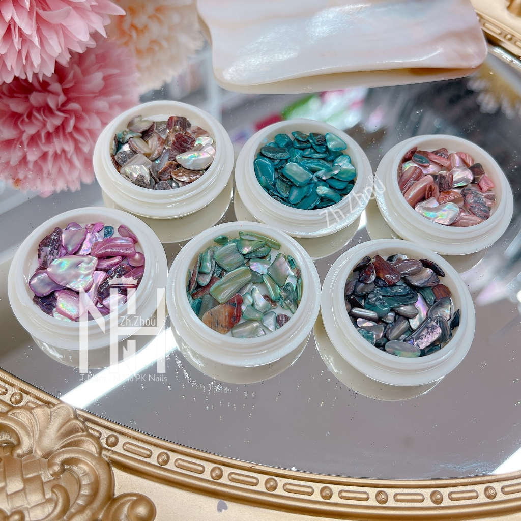 Set sỏi mix 6 hôp, set sỏi nổi mix màu, sỏi xà cừ, trai nửa, nhũ xà cừ