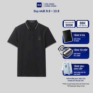 HLAxQee - Áo POLO nam ngắn tay mềm mịn đàn hồi phối logo gấu Elastic soft comfortable solid black Polo shirt