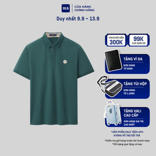 HLA - Áo POLO nam ngắn tay cổ bẻ phối họa tiết Solid dark green short sleeves Polo Shirt