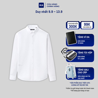 HLA - Áo sơ mi nam dài tay công sở phối chữ 100% cotton mềm mịn Letter printed long-sleeved cotton Shirt