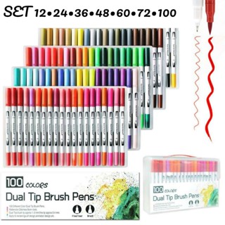 🎨 Set 12/24/48/60/100 Bút 2 Đầu Brush + Line Cao Cấp Calligraphy Magic Tô Màu Bộ Lông Nước Đi Nét