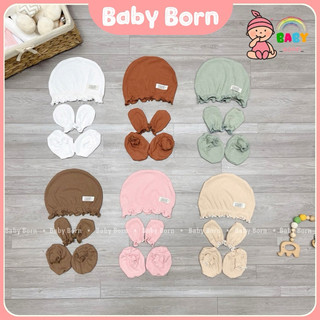  Set mũ bao tay chân cho bé sơ sinh và turban Anminaza tăm tre mềm xinh cho bé AMI0166PK Baby Born shop 