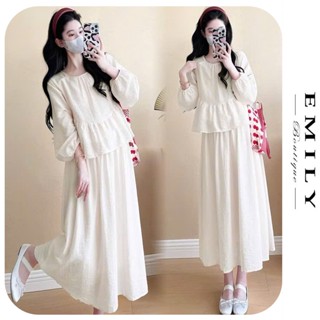 ĐẦM VÁY BẦU MÙA THU ĐÔNG DÁNG TIÊU THƯ XINH XẮN THIẾT KẾ CHÂN VÁY CÓ CHUN CHỈNH BỤNG KÈM ÁO V976