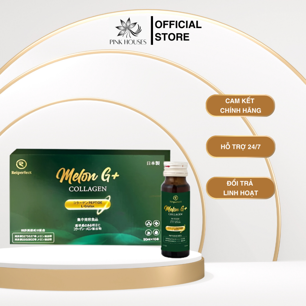 Nước uống collagen Melon G+ Reiperfect chống oxi hoá, dưỡng trắng da - Pink Houses
