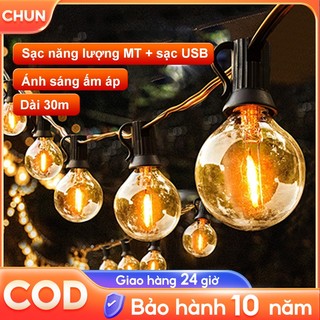 Dây đèn led trang trí năng lượng mặt trời quả cầu bi bọt chống nước 30-50-100 bóng led/ (6m-7m-12m)