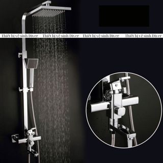 Sen Cây, Sen Tắm Đứng Nóng Lạnh Dáng Vuông Củ Đồng Mạ Crom/Niken, Bộ Vòi Sen Tắm Đứng