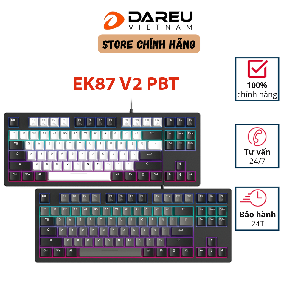 Bàn phím cơ Gaming DAREU EK87 v2 PBT (2 sides RGB strip, Multi-Led, PBT Double Shot OEM profile, Dar