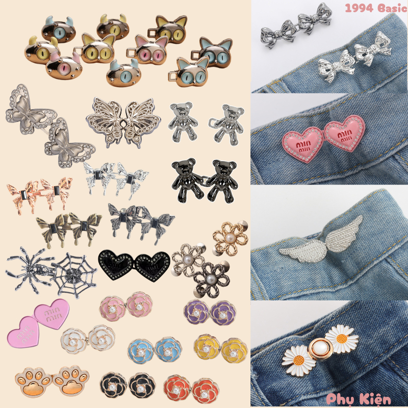 [Cam Kết Giống Hình]1cặp Ghim cài quần bị rộng. Cúc cài thu nhỏ eo quần - áo nhiều charm dễ thương