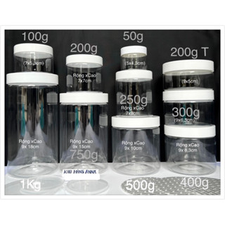 Hủ Lọ CHIẾT MĨ PHẨM( SET 5 hỦ) NẮP TRẮNG / ĐEN - Hủ Nhựa trong suốt đựng kem , đựng thực phẩm 100g / 200g / 300g / 500g