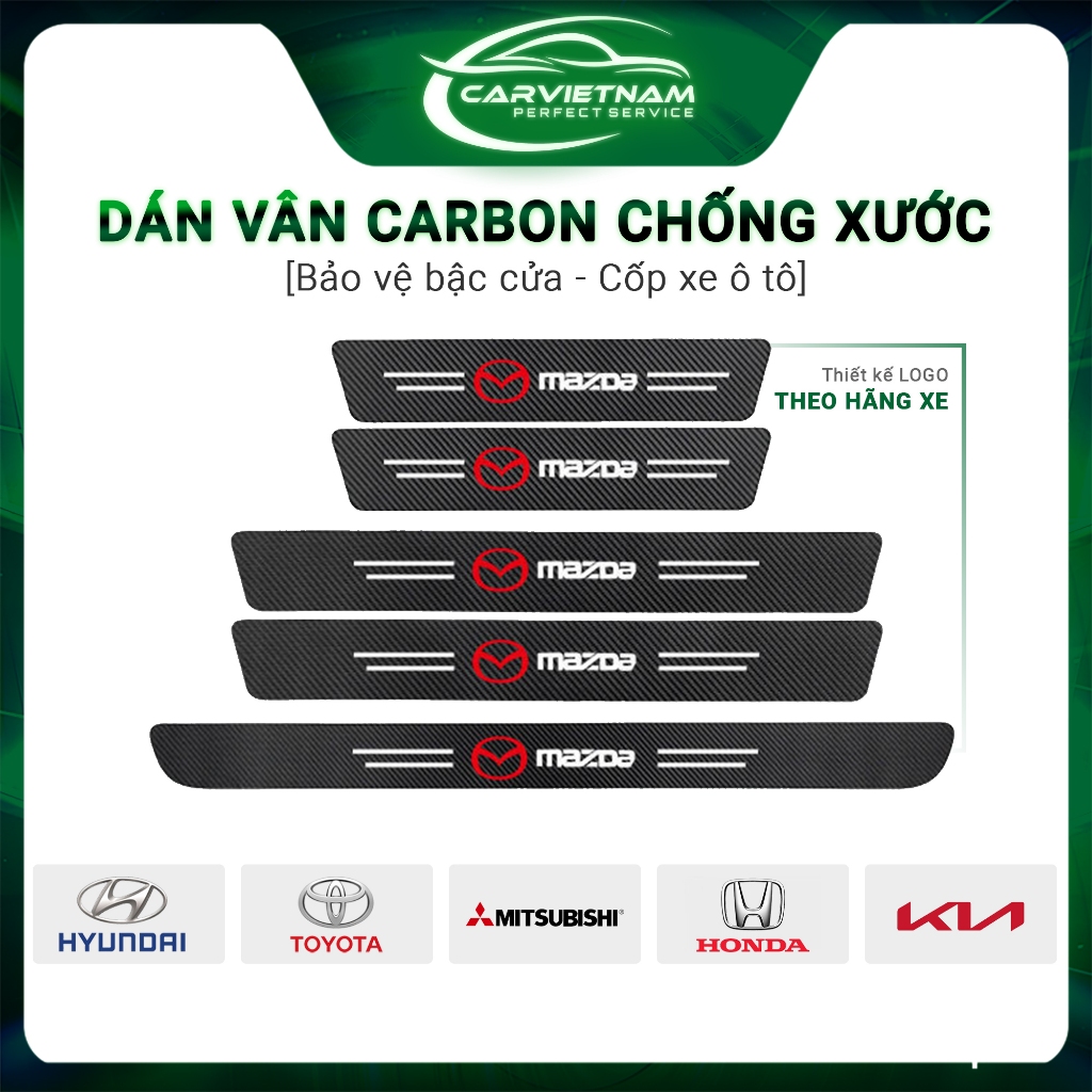 Miếng Dán Carbon Chống Trầy Xước Bậc Cửa, Cốp Xe Ô Tô Mazda, Hyundai, Toyota, Kia, KIA NEW, Ford, Mitsubishi, Peugeot