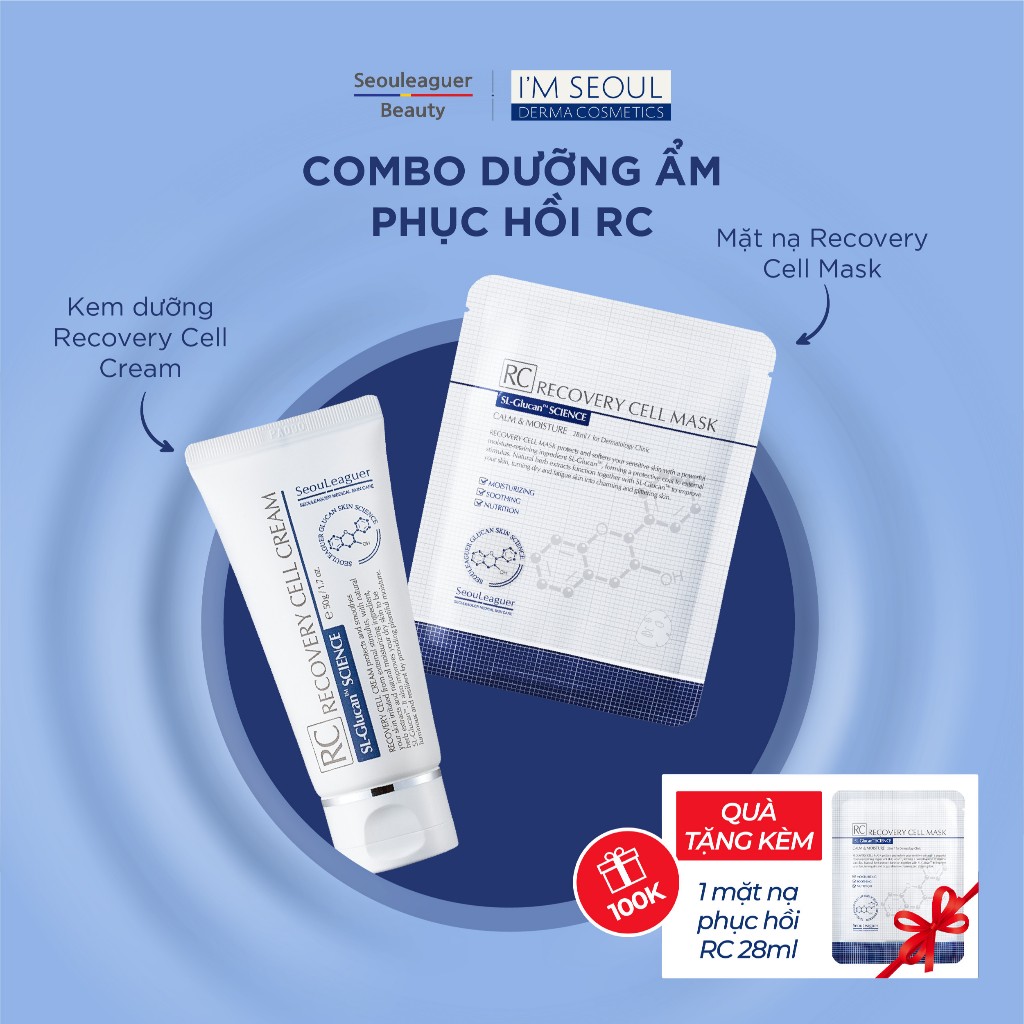 Combo Dưỡng Ẩm Phục Hồi Mặt Nạ RECOVERY CELL MASK (5 Miếng) & Kem Dưỡng RECOVERY CELL CREAM (50g)