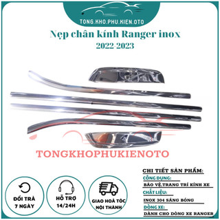 Nẹp chân kính INOX xe Ranger đời 2022- 2023-2024 Mẫu Inox 304 sáng bóng