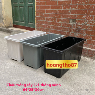 Chậu nhựa trồng cây thông minh 32L, thùng nhựa trồng rau sạch dài 64cm rộng 25cm cao 30cm