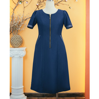Đầm suông - Cổ tròn tay ngắn - màu Xanh jean - TTV1711