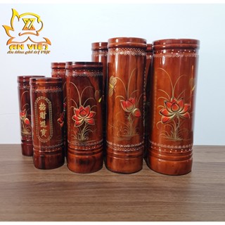 Ống Đựng Nhang Bằng Gỗ Họa Tiết Hoa Sen Nổi - ODN2406