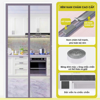  Rèm lưới chống muỗi nam châm hút tự động Mẫu rèm dán tường chống côn trùng cửa chính không khoan đục 