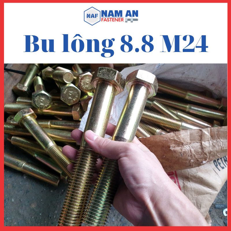 Bulong M24 cấp bền 8.8, bu lông lục giác M24, đường kính 24mm, độ dài: 70 -> 150 mm