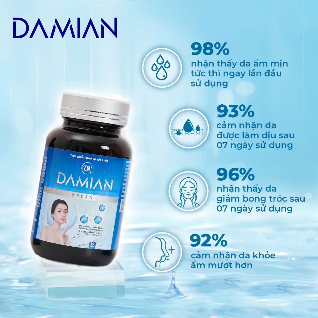 DAMIAN Viên Uống Trắng Da Chứa Glutathione Giúp Trắng Da, Căng Bóng, Mờ Thâm Nám, Hết Tàn Nhang, Sau 1 Liệu Trình