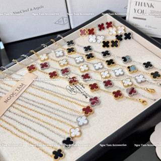 Set Vòng cổ, Khuyên tai titan cỏ 4 lá cao cấp không han gỉ, Vòng tay cỏ bốn lá nhiều màu hot (Hàng hai mặt hoa)