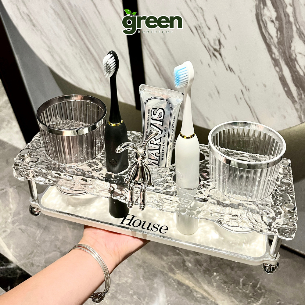 Giá Để Bàn Chải Đánh Răng Kèm Cốc Nhựa Acrylic, Kệ Đựng Bàn Chải Đánh Răng Phòng Tắm Nhà Vệ Sinh