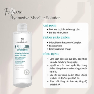[𝐀𝐔𝐓𝐇𝐄𝐍𝐓𝐈𝐂-Loutu] Nước Tẩy Trang Endocare Hydractive Micellar Solution Agua Micelar 400ml