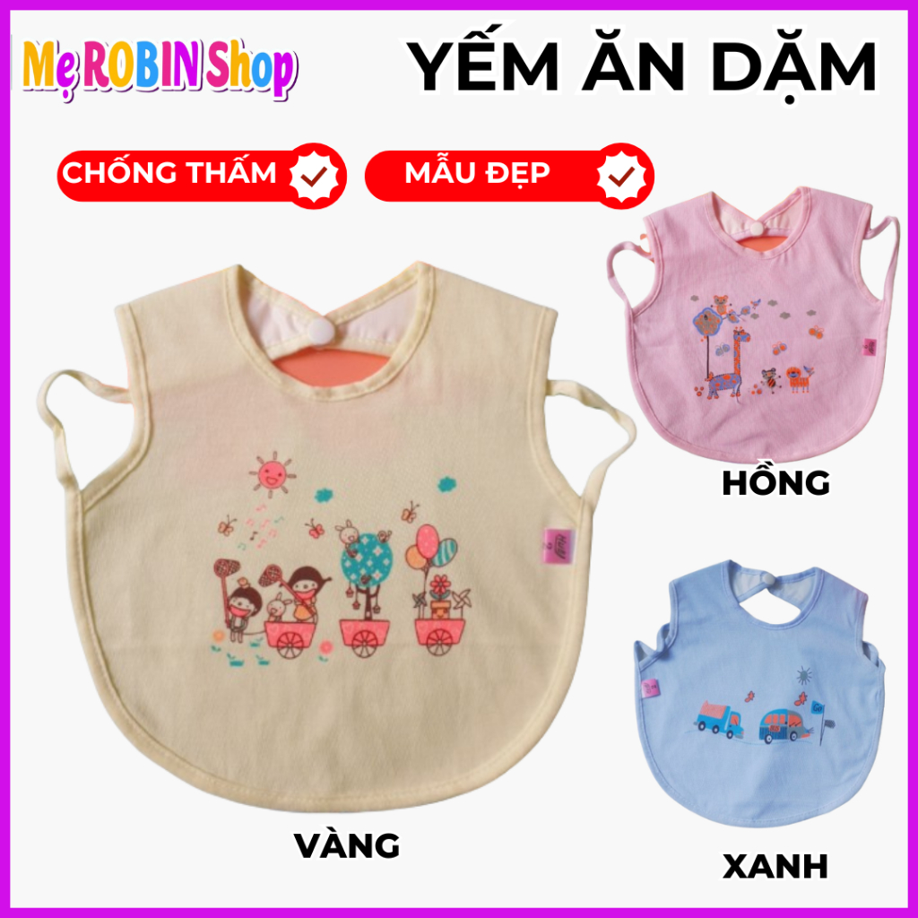[Chống Thấm]Yếm Ăn Dặm Cotton Chống Thấm 1 Mặt (Có Nút Bấm)