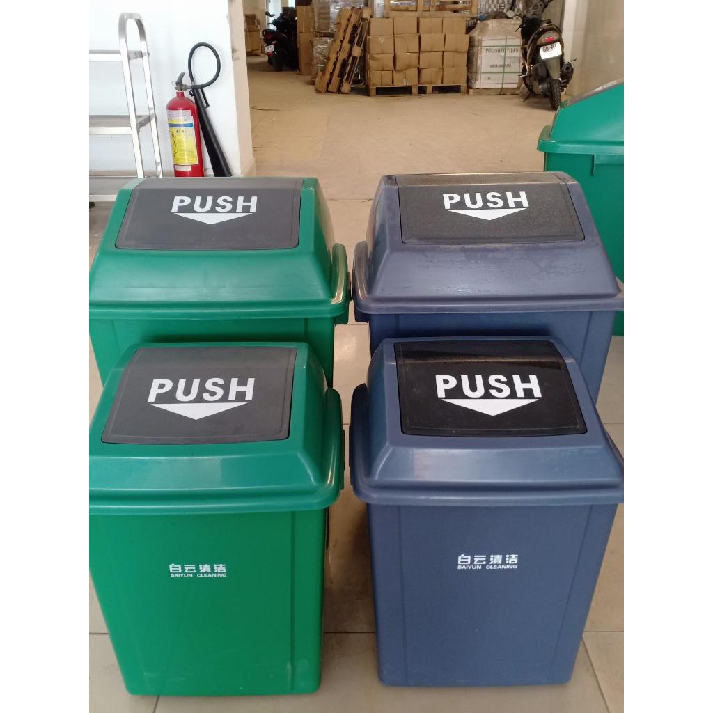(hàng nhập khẩu) Thùng rác nắp đẩy nhựa Push 20L (Xanh lá 20L, Xám 20L)