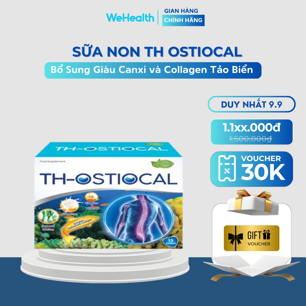 Sữa Non Bổ Sung Giàu Canxi và Collagen Tảo Biển TH Ostiocal Hộp 15 gói