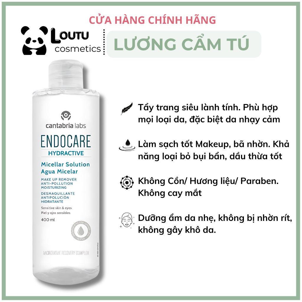 [𝐀𝐔𝐓𝐇𝐄𝐍𝐓𝐈𝐂-Loutu] Nước Tẩy Trang Endocare Hydractive Micellar Solution Agua Micelar 400ml