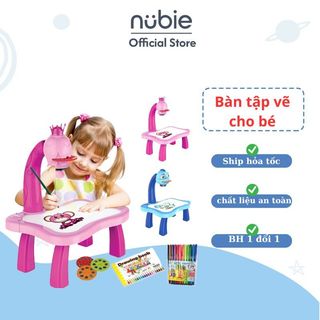 Bàn tập vẽ cho bé, Bàn kèm đồ chơi bảng vẽ tự xóa kèm đèn chiếu sáng, tặng 12 bút màu vẽ