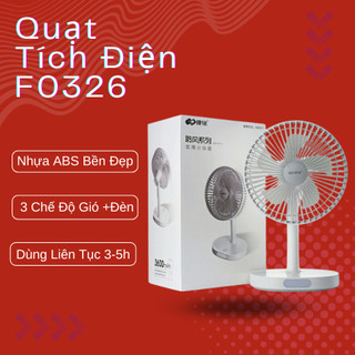 Quạt Tích Điện CORISU F0326 3 Cấp Độ Gió Tích Hợp Đèn LED, Dung Lượng Pin Lớn 3600mAh Dùng Liên Tục Lên Tới 3-5h