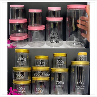 HỦ NHỰA NẮP VÀNG / HỒNG / nhôm BẠC ( SEAL LÓT TỰ DÍNH ) - Hủ Pet Trong suốt nắp thiếc 50g 100g 200g 250g 500g 750g 1kg