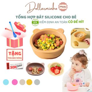 < Tổng hợp> Bát ăn dặm bằng silicon hình gấu có đế hít chống đổ cho bé ( không kèm thìa muỗng)