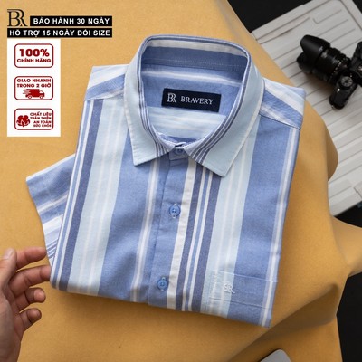 [BIGSIZE] Áo sơ mi nam ngắn tay BR Xanh, vải ford, thoáng mát, thấm hút tốt, form regular fit, BAF01 - Bravery