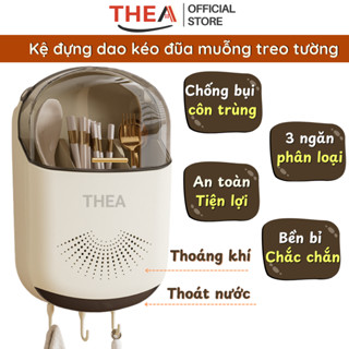 Giá để đũa thìa, kệ đựng muỗng đũa dao kéo nhà bếp treo tường có nắp đậy chống bụi, côn trùng có lỗ thoát nước - THEA