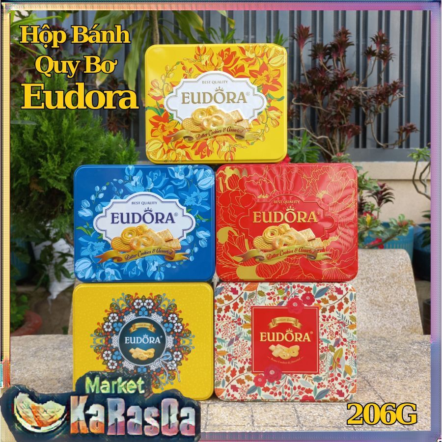 Bánh quy hỗn hợp Eudora Butter Cookies & Assorted Hộp Thiếc Vuông 206G