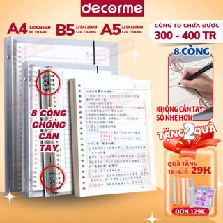 Bìa sổ còng 8 chấu A4 B5 A5 chống cấn tay DecorMe binder còng sắt bìa nhựa mềm làm sổ tay, sổ ghi chép học sinh