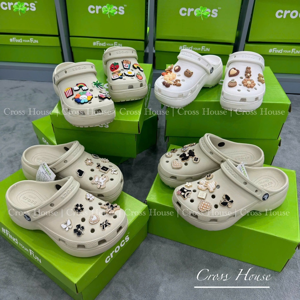 Dép CROSS NỮ PLATFORM CLOG | Dép Cross Đế Cao Nữ siêu êm - Tặng kèm sẵn Charm 3D ngẫu nhiên