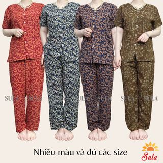 Bộ đồ trung niên cho mẹ SULA lụa cài cúc chấm bi cho mẹ, ms520 bộ lụa cài cúc chấm bi