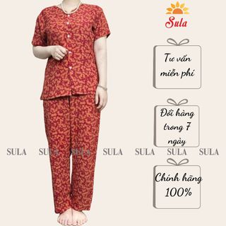Bộ đồ trung niên cho mẹ SULA lụa cài cúc chấm bi cho mẹ, ms520 bộ lụa cài cúc chấm bi