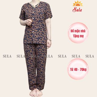 Bộ đồ trung niên cho mẹ SULA lụa cài cúc chấm bi cho mẹ, ms520 bộ lụa cài cúc chấm bi