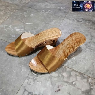 Guốc Gỗ Guốc Mộc Cao 7 Phân Đế Xuồng Quai Lụa Bảng Lớn ( đế cao su 2 lớp )