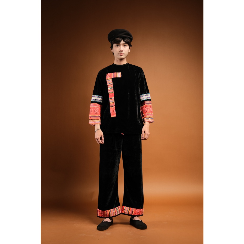 NHM0101 Trang Phục H'Mông Nam Đen Nhung,Đồ Dân Tộc H'Mông Nam,Trang Phục Dân Tộc H'Mông (KHÔNG  MŨ )