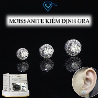 Khuyên tai kim cương Moissanite nụ tròn bản 6mm, 7mm, 8mm xi bạch kim kiểm định GRA sang trọng BTAM0000 - Trang Sức TNJ